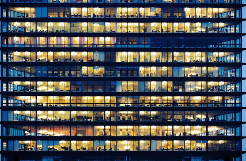 Office windows by night