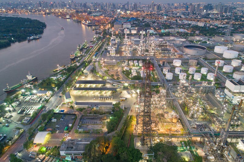 Aerial photo of oil refinery