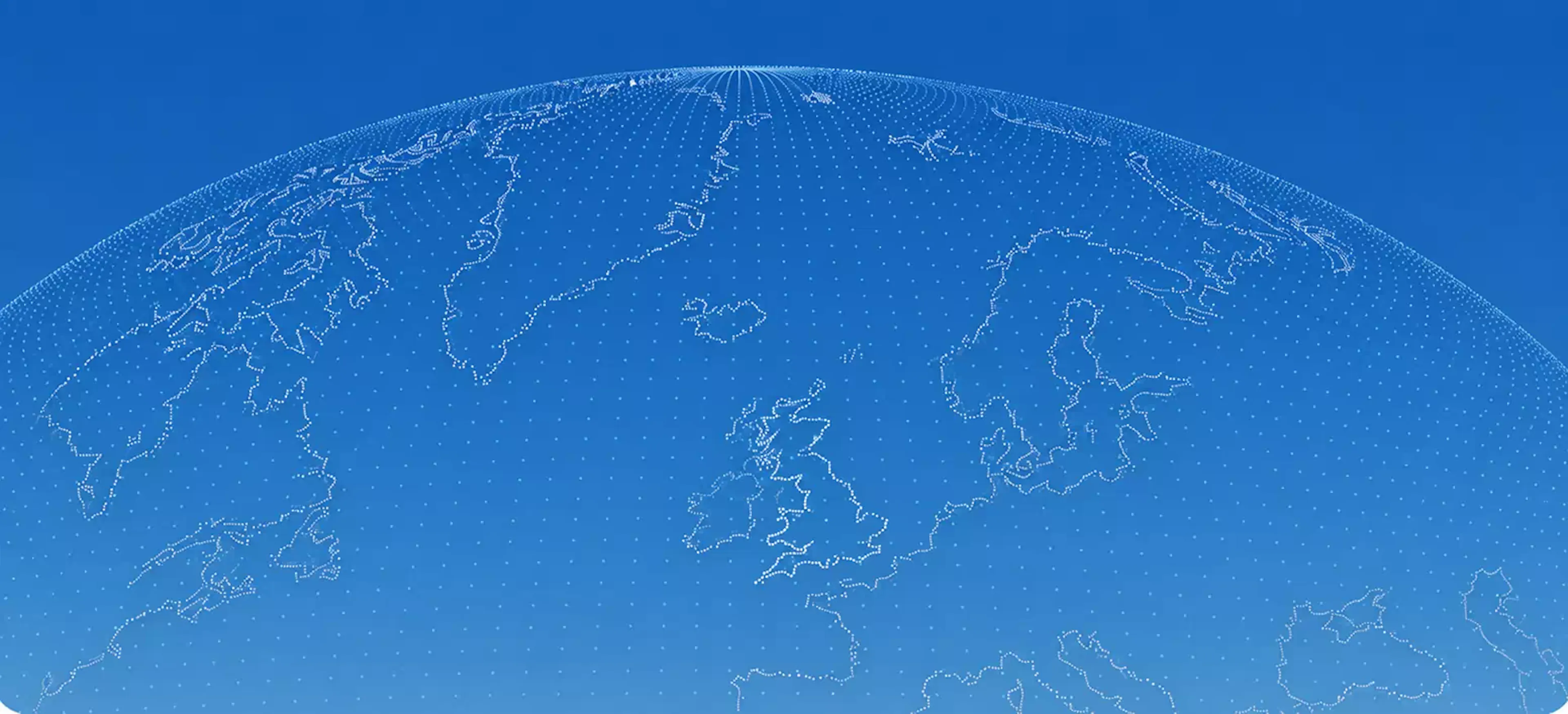 A blue globe centred on the United Kingdom and Europe