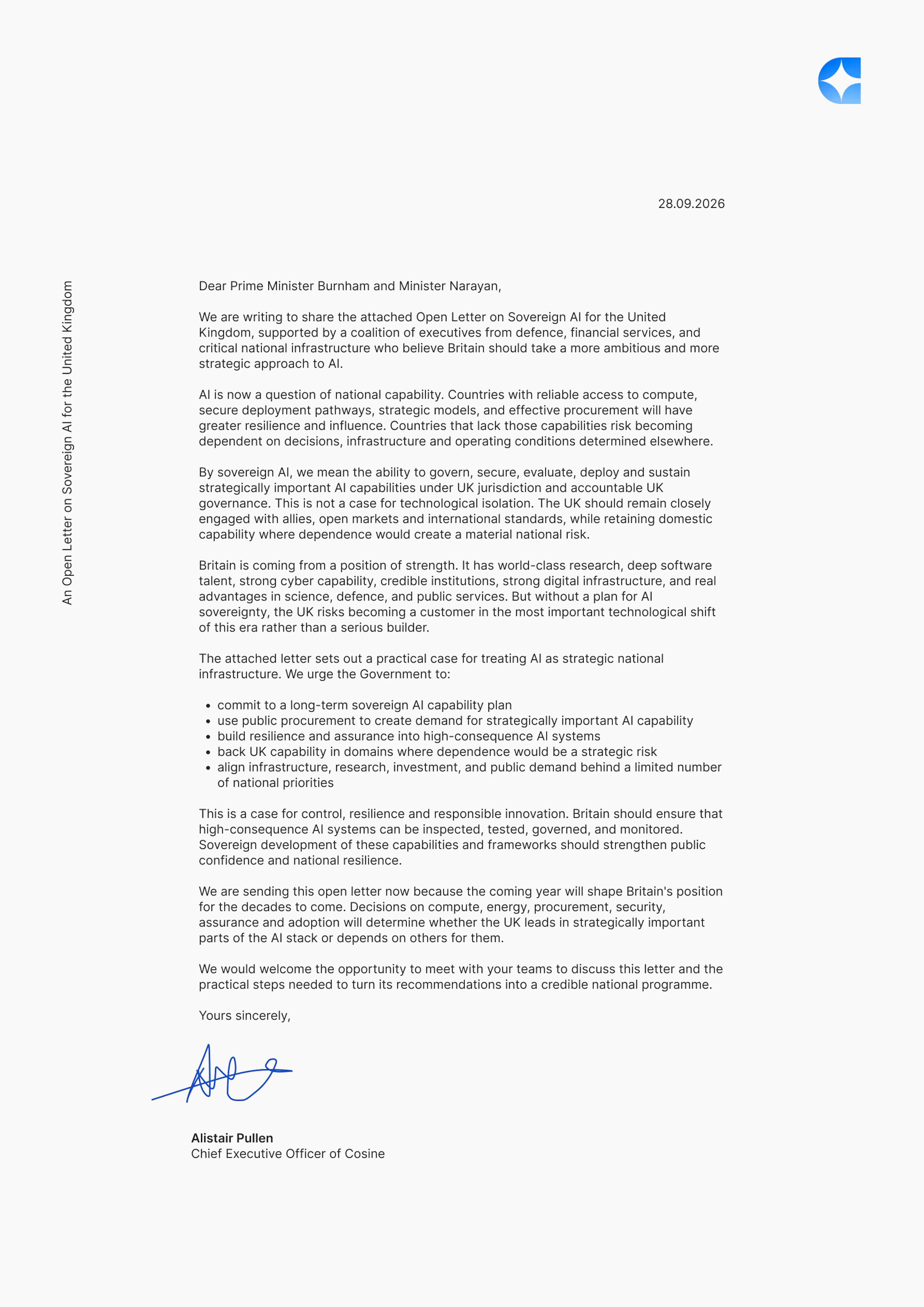 Open Letter on Sovereign AI for the United Kingdom