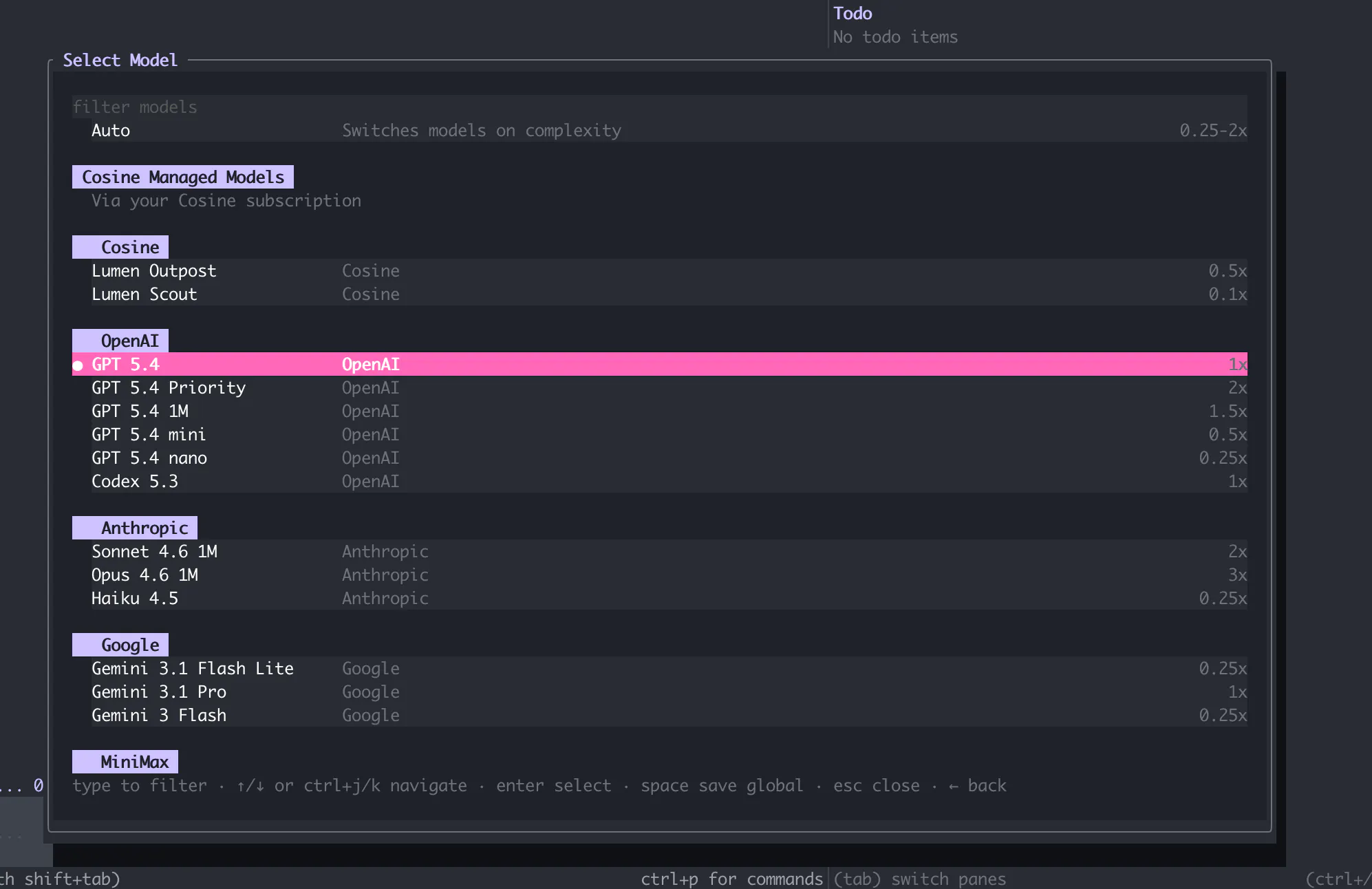 Cosine CLI Model Selection Agnostic