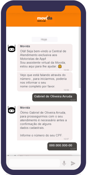 Mockup chat with movida bot
