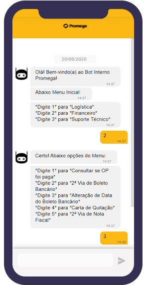 Mockup chat with Promega bot
