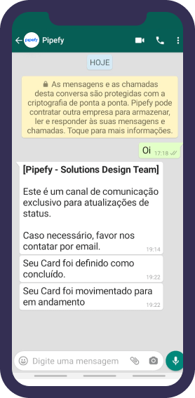Mockup chat con Pipefy bot