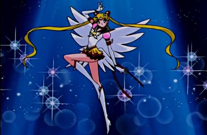 moon external make up pose from sailor moon. white wings sailor scout costumes