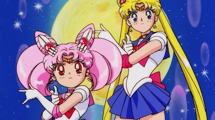 Sailor moon cosplayer, sailor moon cosplay. sailor moon posing with chibi moon