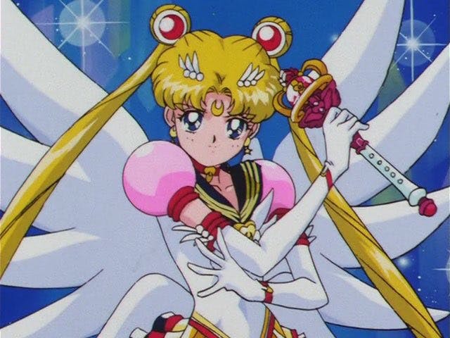 Sailor moon, Sailor moon anime, sailor moon manga. Eternal sailor moon pose with wand and wings. Sailor moon winged cosplay 
