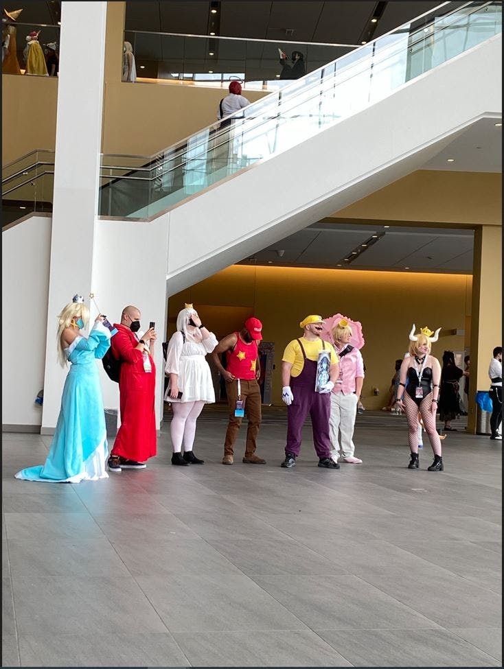 cosplay gathering in hyatt columbus convention center lobby 