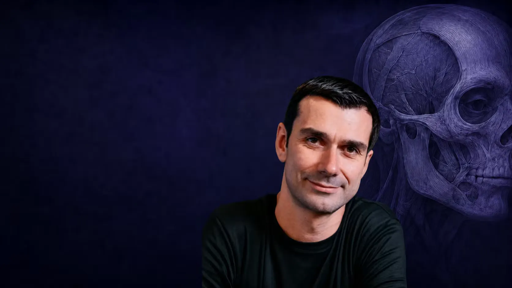 Professor Cotofana and a background image of a skull