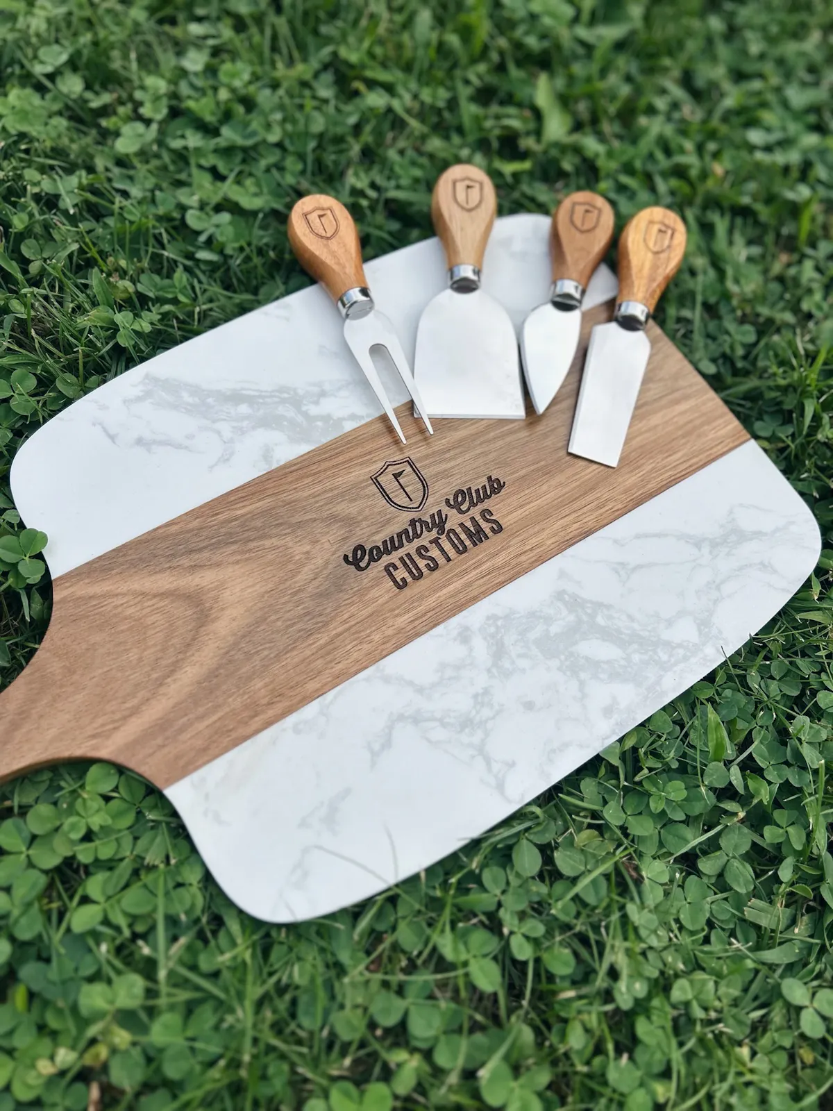 Marble & Acacia Wood Serving Board Set, image 1