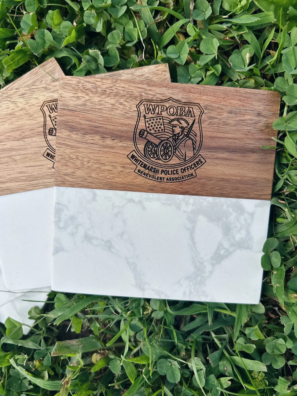 Marble & Acacia Wood Coaster Set, image 2