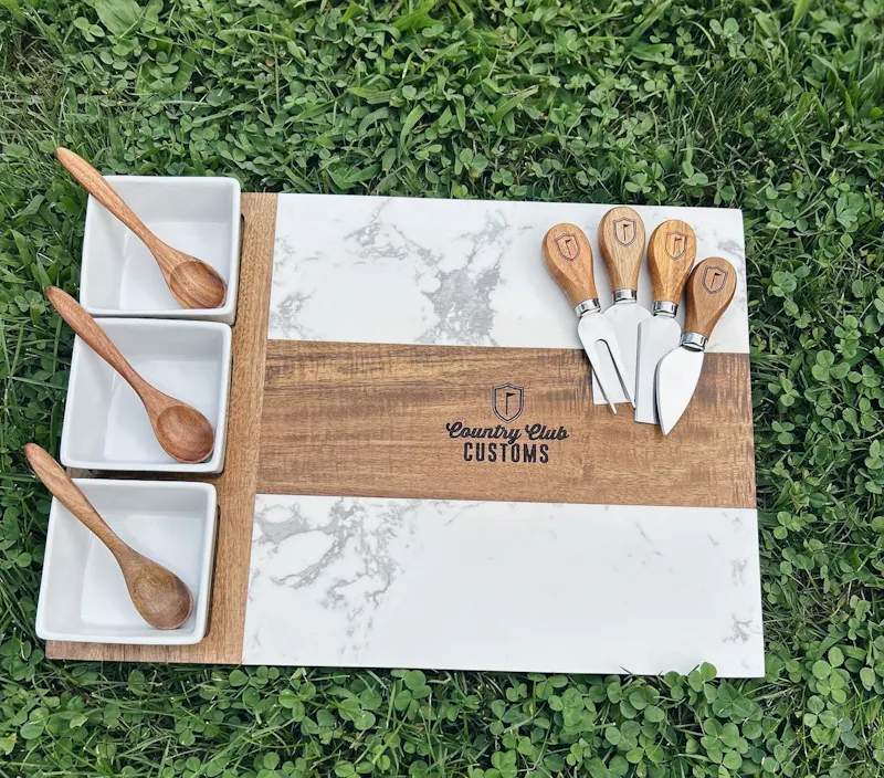 Marble & Acacia Wood Charcuterie Board Set