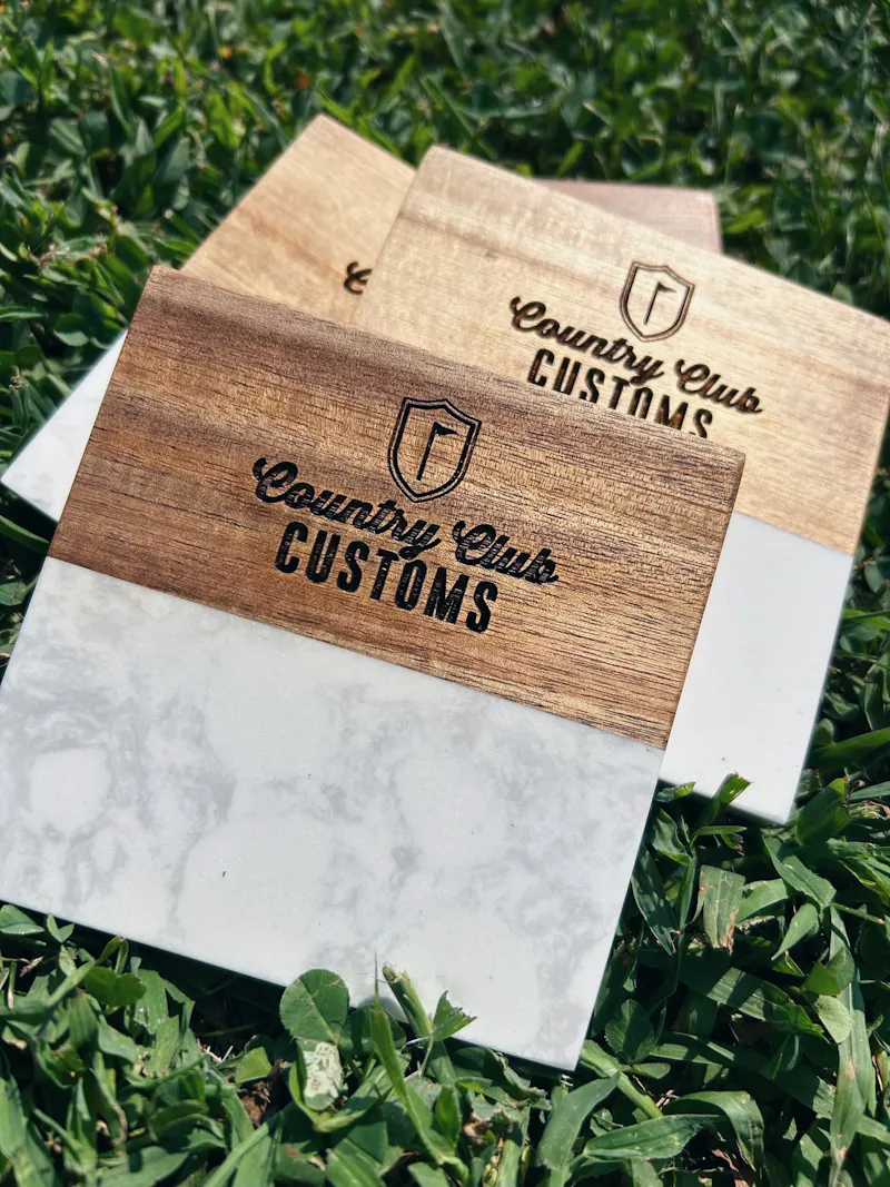 Marble & Acacia Wood Coaster Set