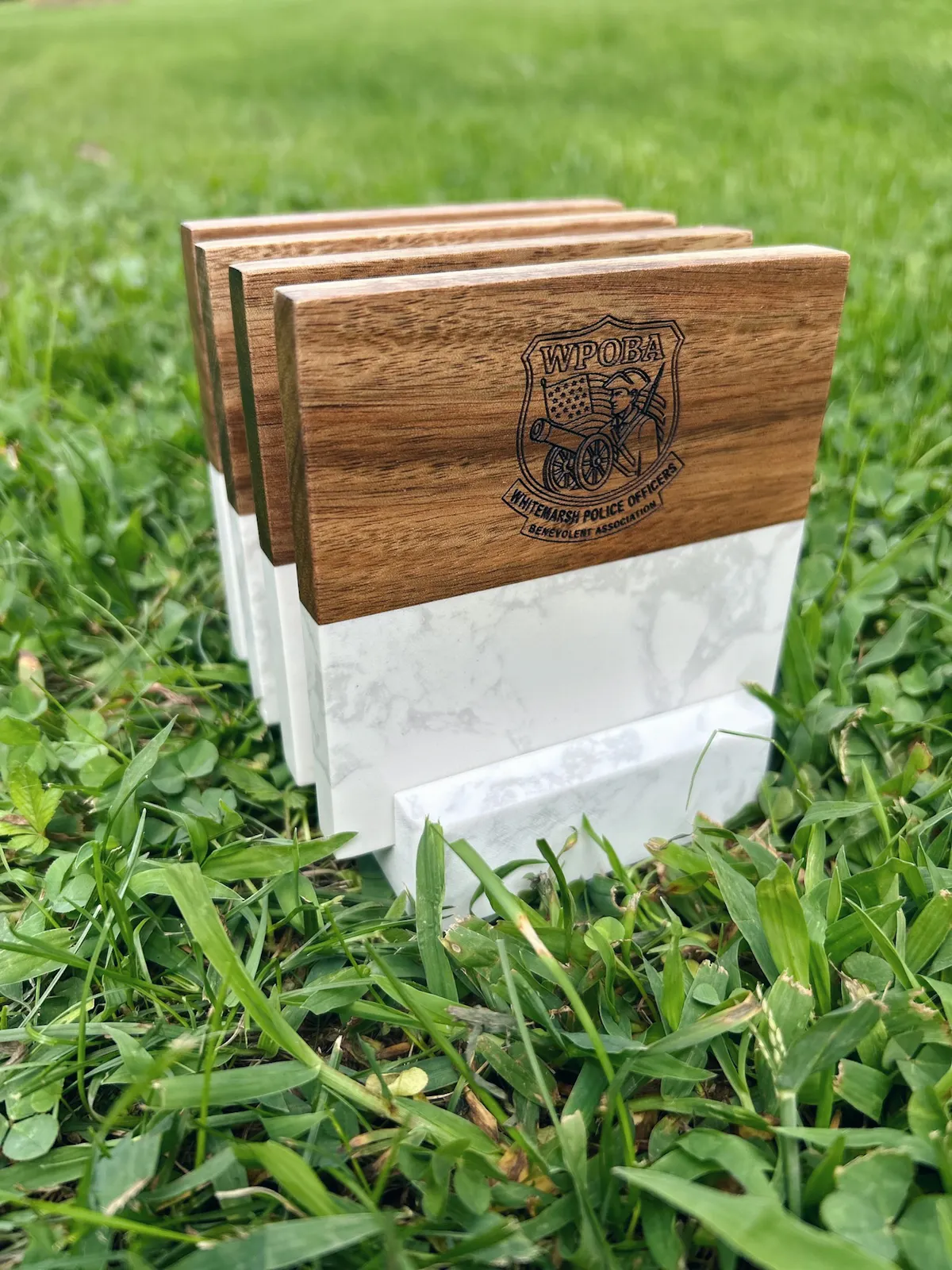 Marble & Acacia Wood Coaster Set, image 4