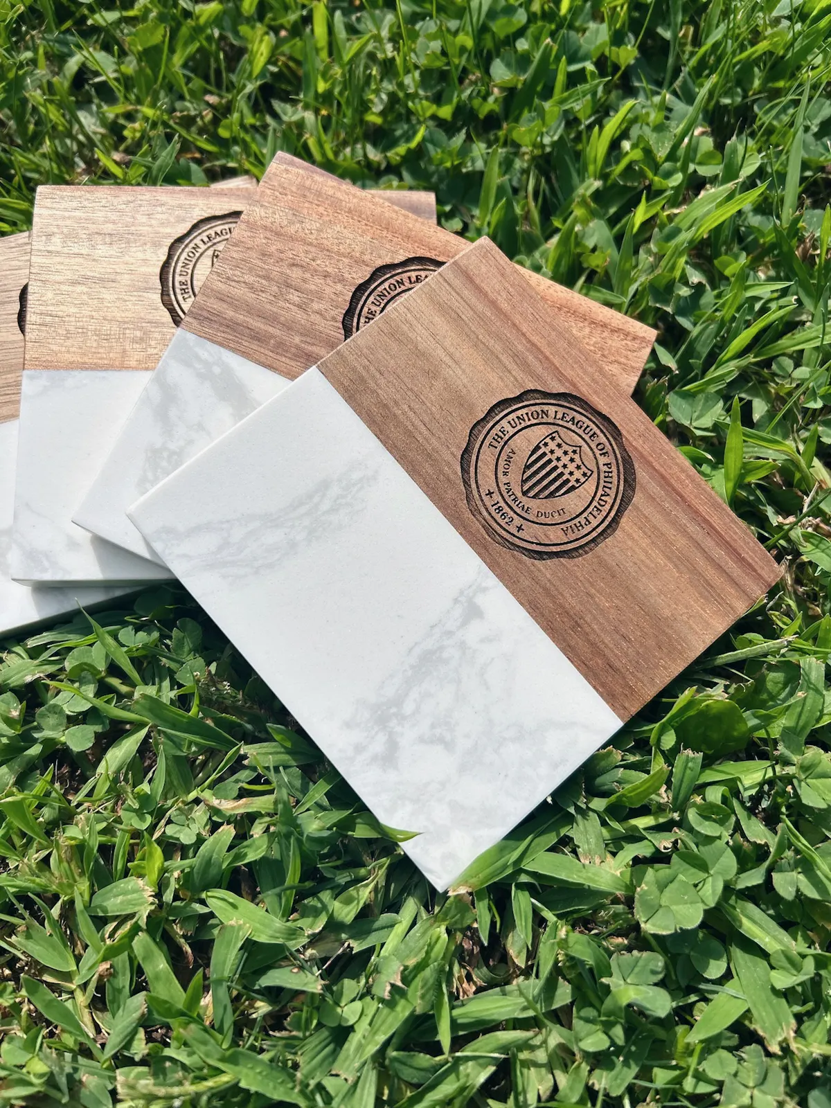 Marble & Acacia Wood Coaster Set, image 3