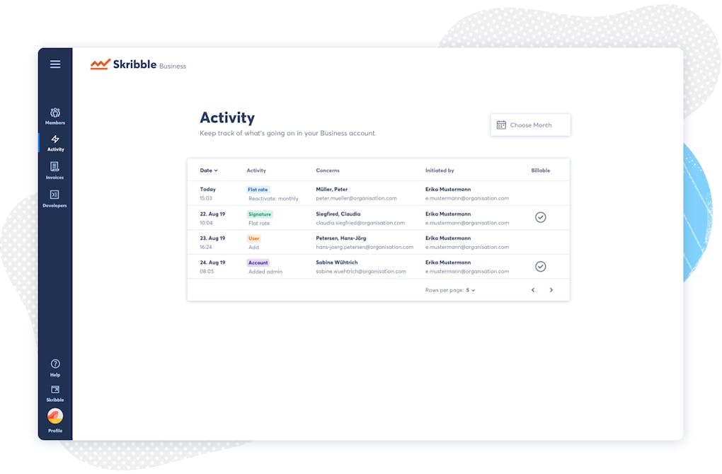 Skribble Business account - user interface