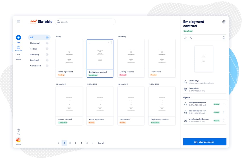 Skribble plattform - user interface