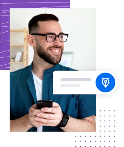 A man goes through the API documentation on his mobile phone and sign electronically with external partners.