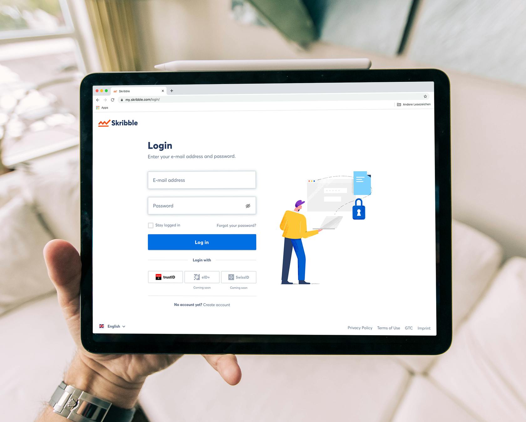 trustID-Besitzer können sich bei Skribble anmelden, ohne einen zusätzlichen Registrationsprozess durchlaufen zu müssen. (Quelle: Skribble, © Unsplash)