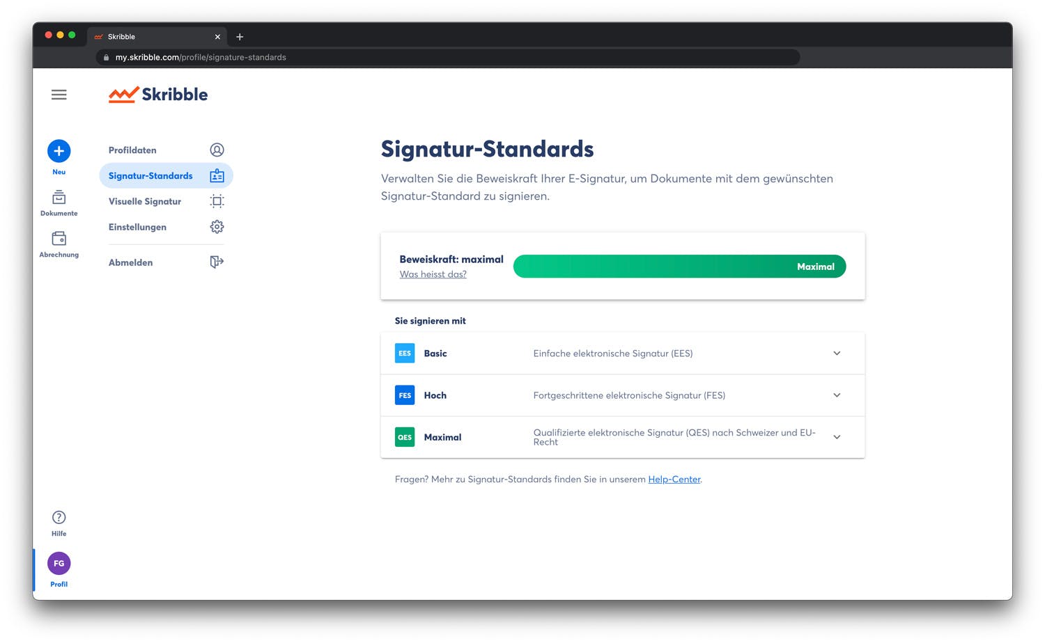 Einblick in die E-Signatur-Plattform von Skribble (Quelle: Skribble) 