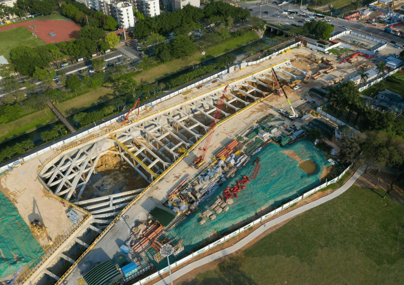 construction site with greenery