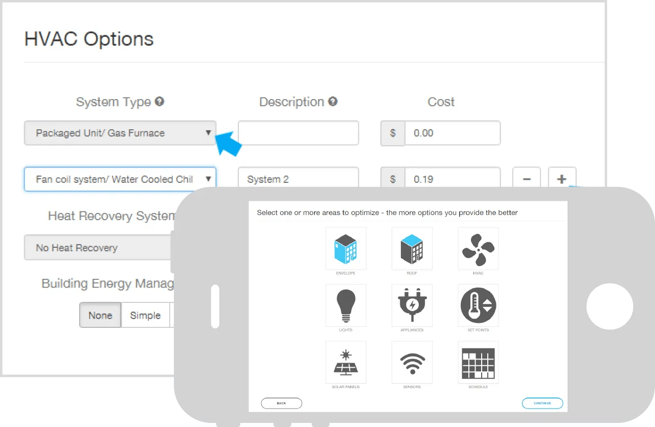 cove.tool interface HVAC options