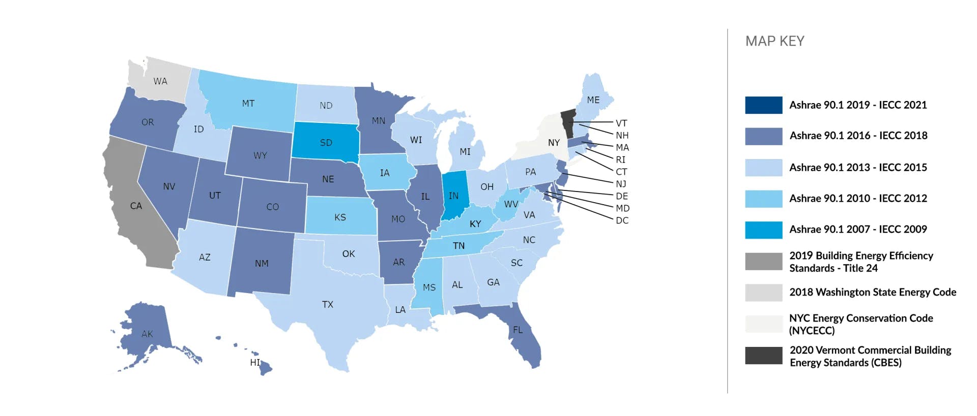 Map of U.S. Energy Codes by State (2023)