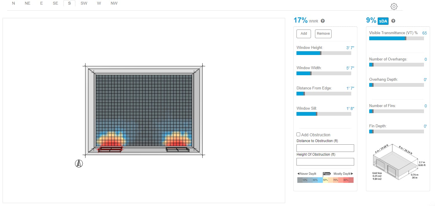 Window and shading design simulation with daylight and performance metrics