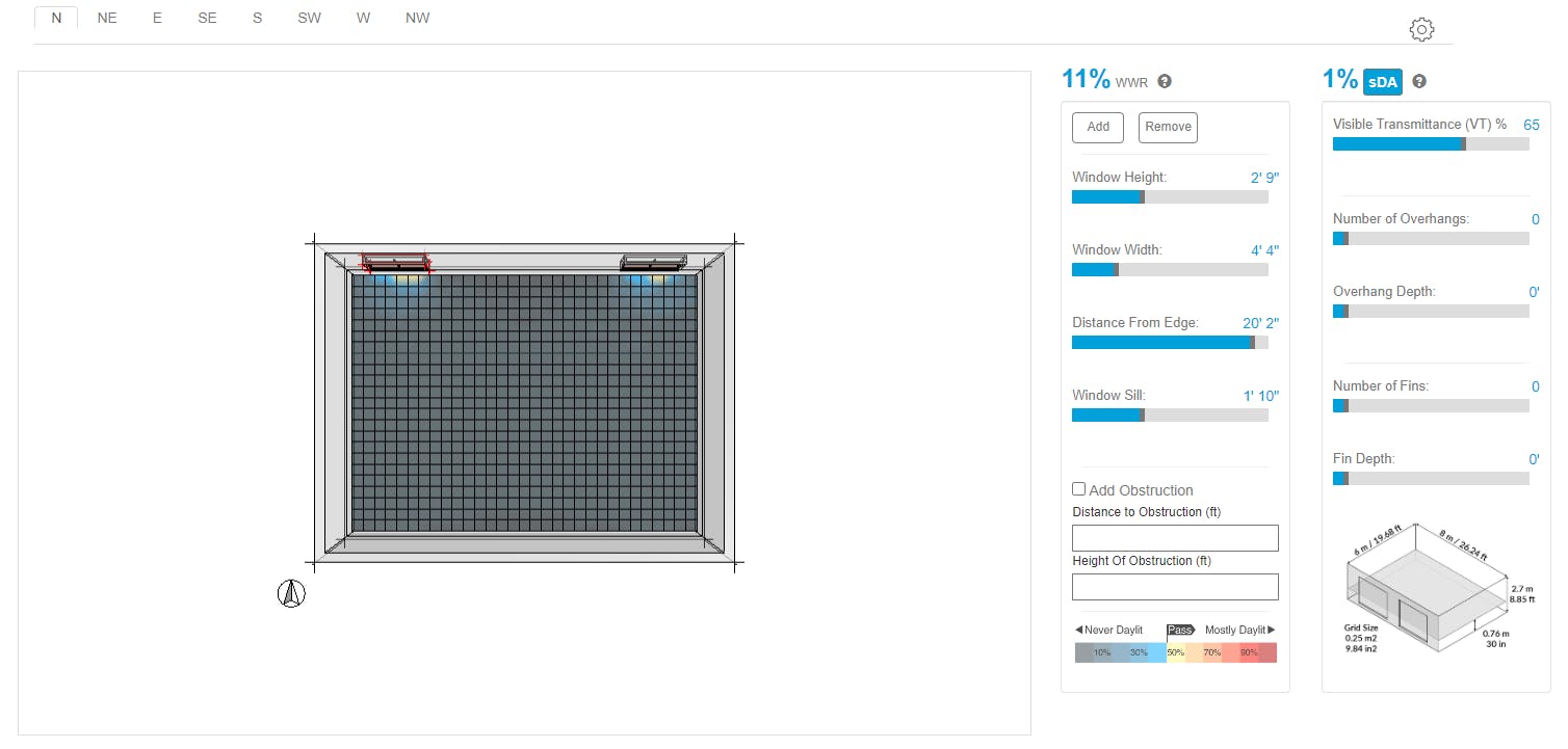 Detailed window and shading configuration options for daylight analysis