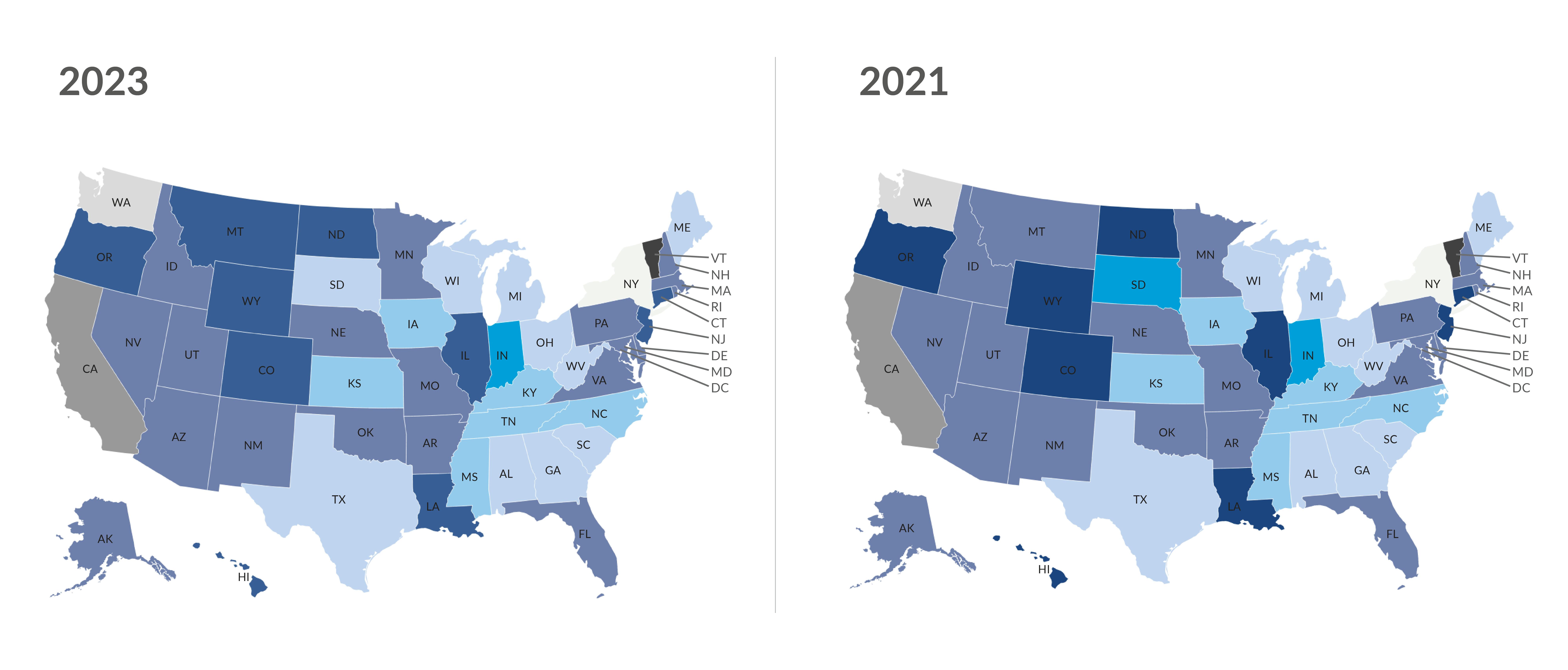 Comparison map of U.S. Energy Codes by State (2023)