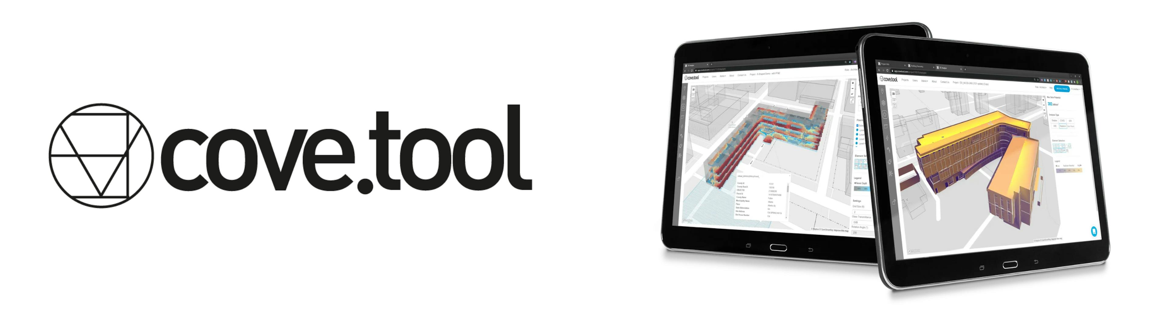 cove.tool logo + interface on tablet