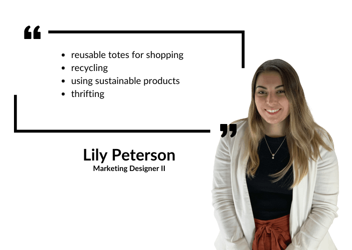 Lily Peterson: Resuable totes for shopping, recycling, using sustainable products, thrifting 