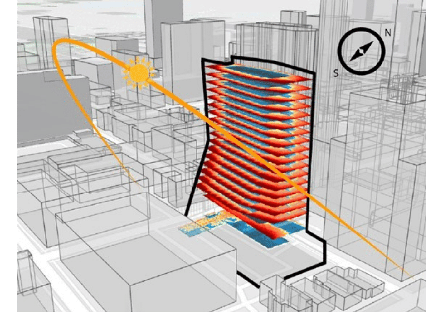Figure 2: Example of 3D Massing Exploration in Virtual Site, showcasing Daylighting Study
