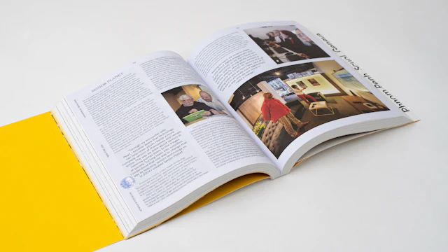 Detailed article spread with images and blue highlighted sections