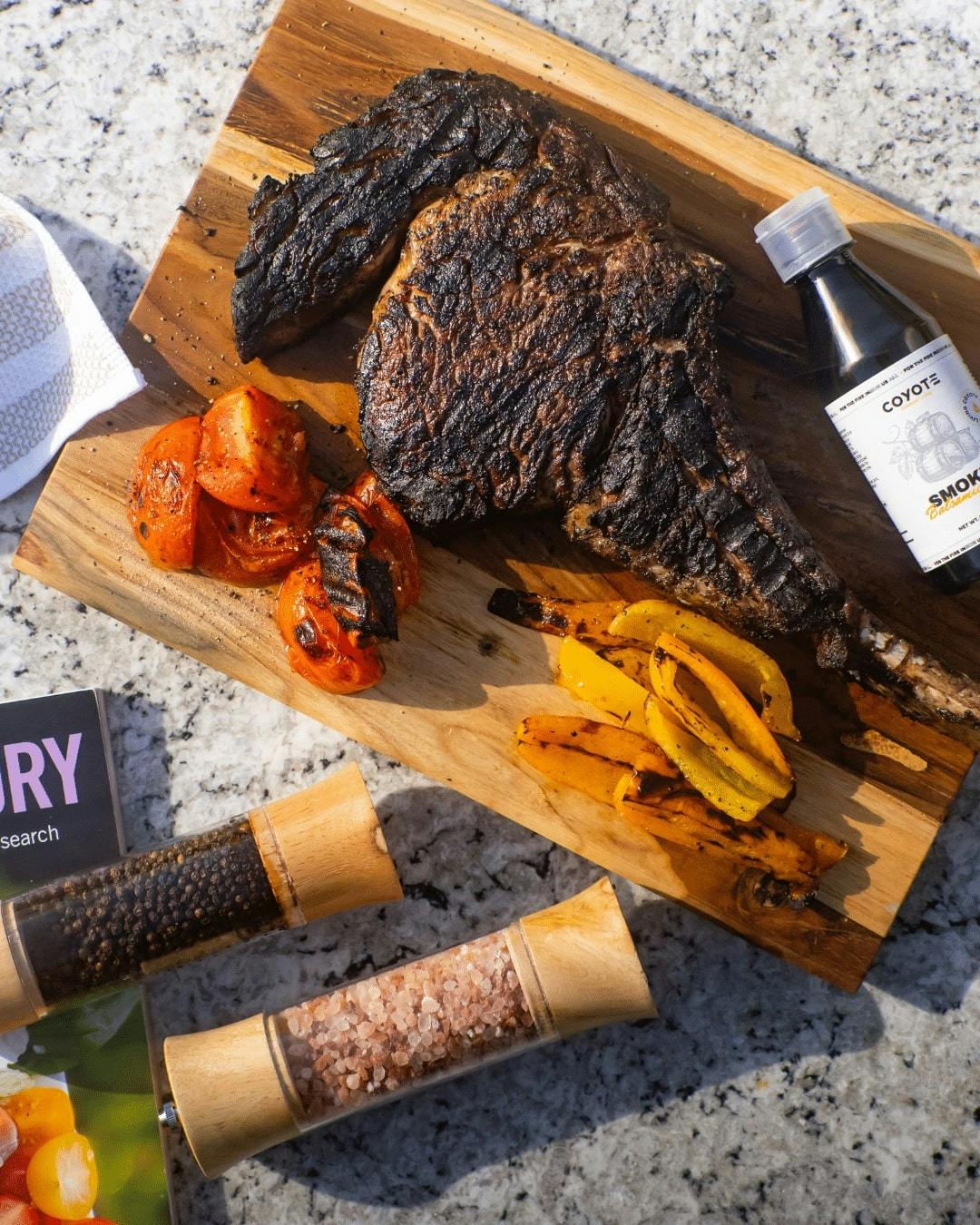 steak cooked on coyote grill