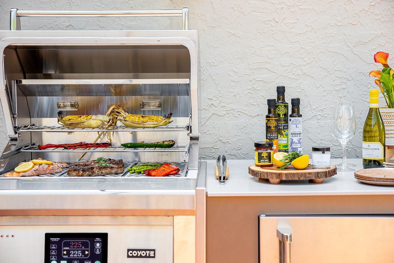 pellet grill with grilled vegetables