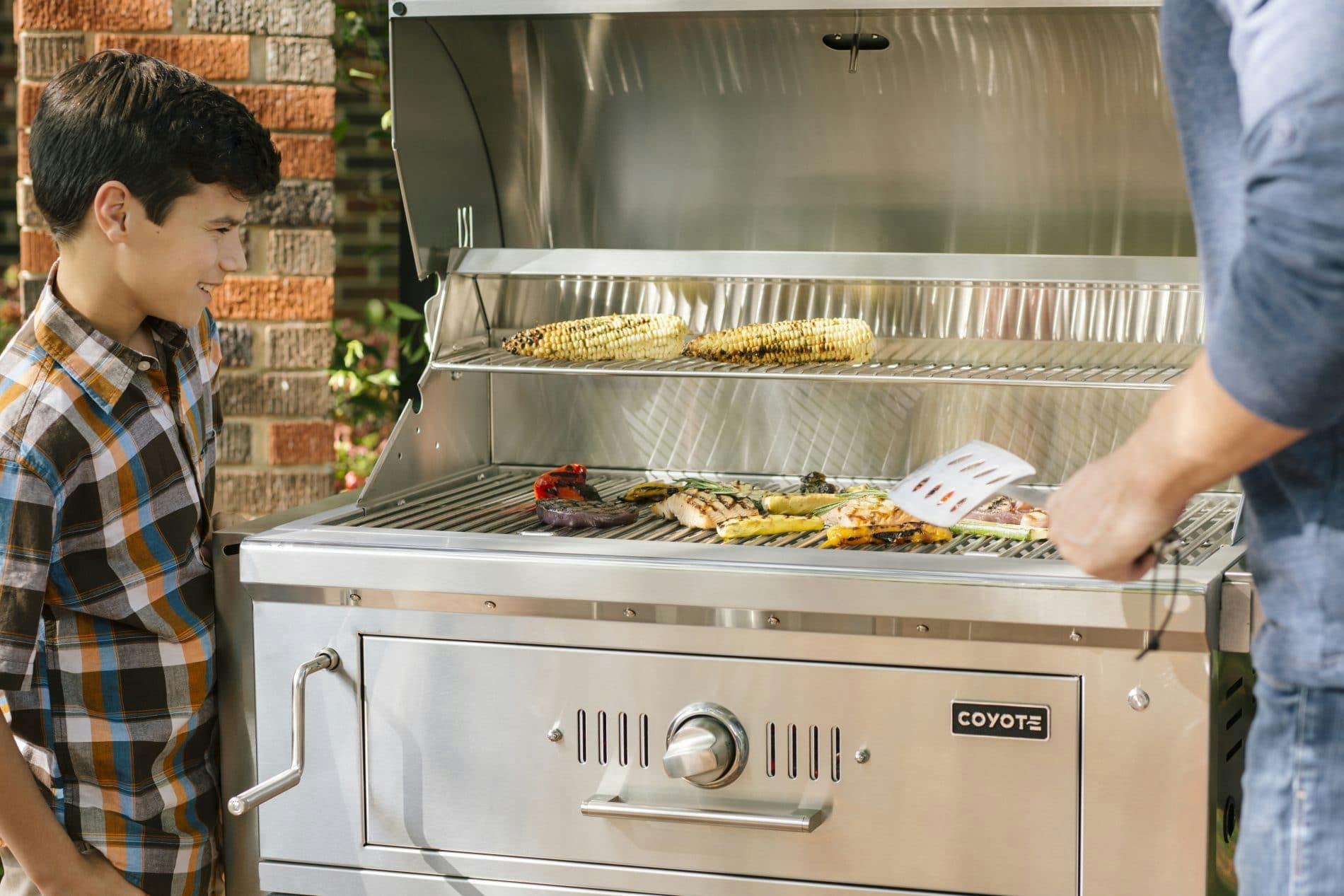 charcoal grill being used
