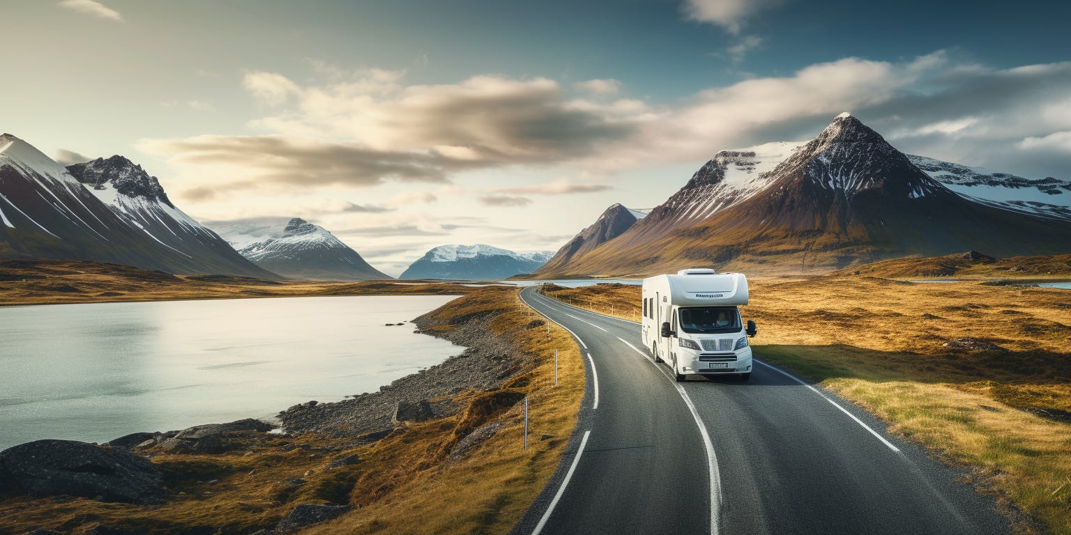 Camper in een berglandschap
