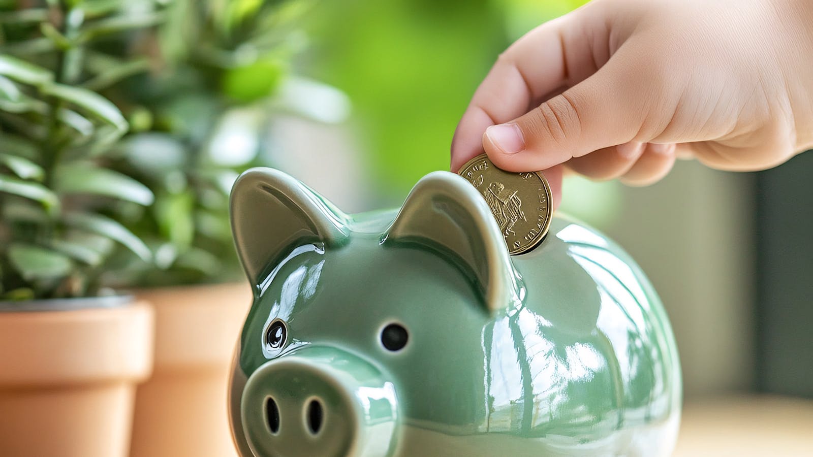Green piggy bank.