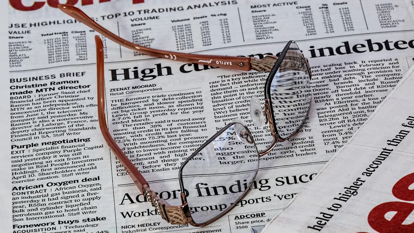 Reading glasses on a newspaper