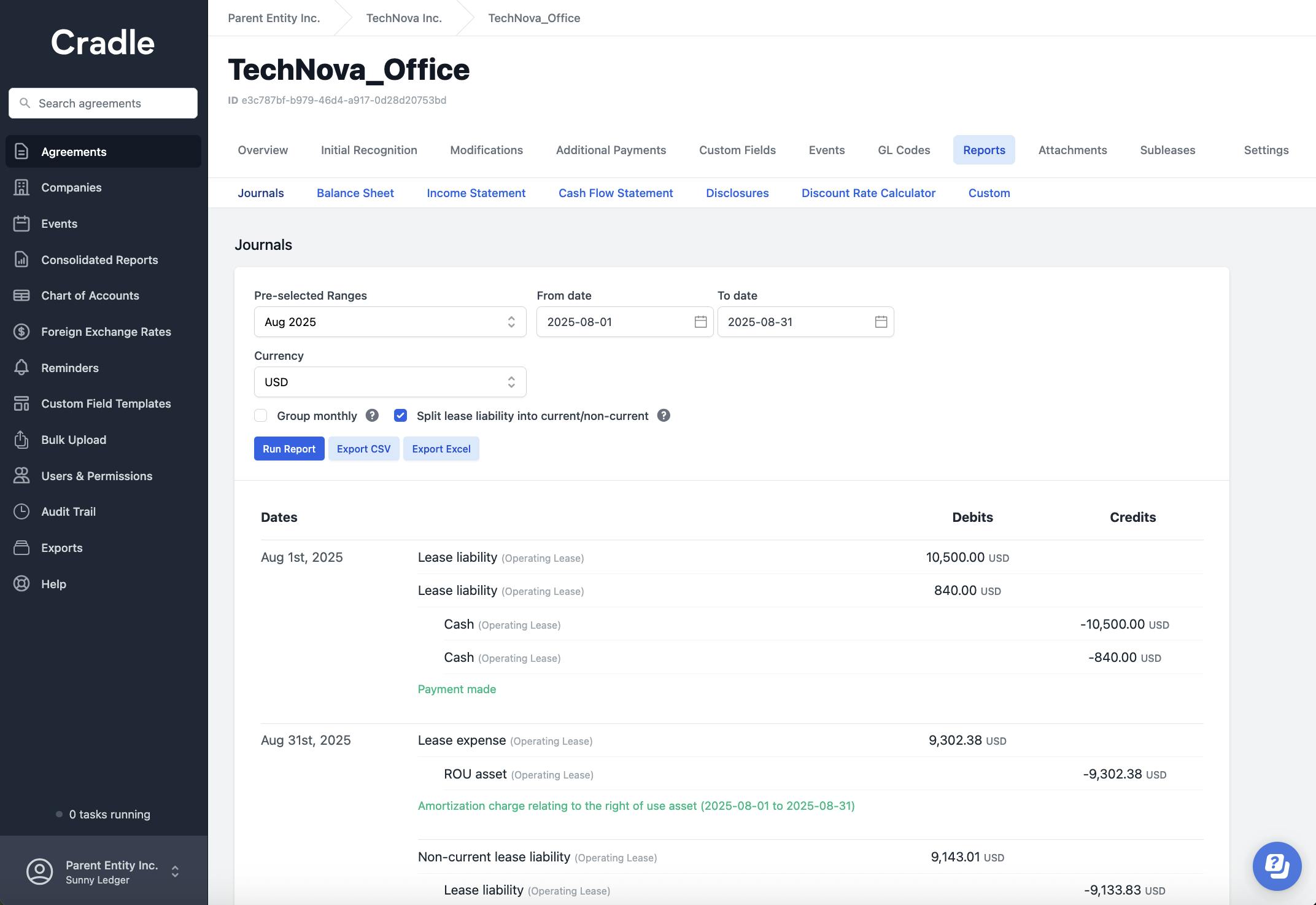 Cradle will automate all the debits and credits related to lease accounting
