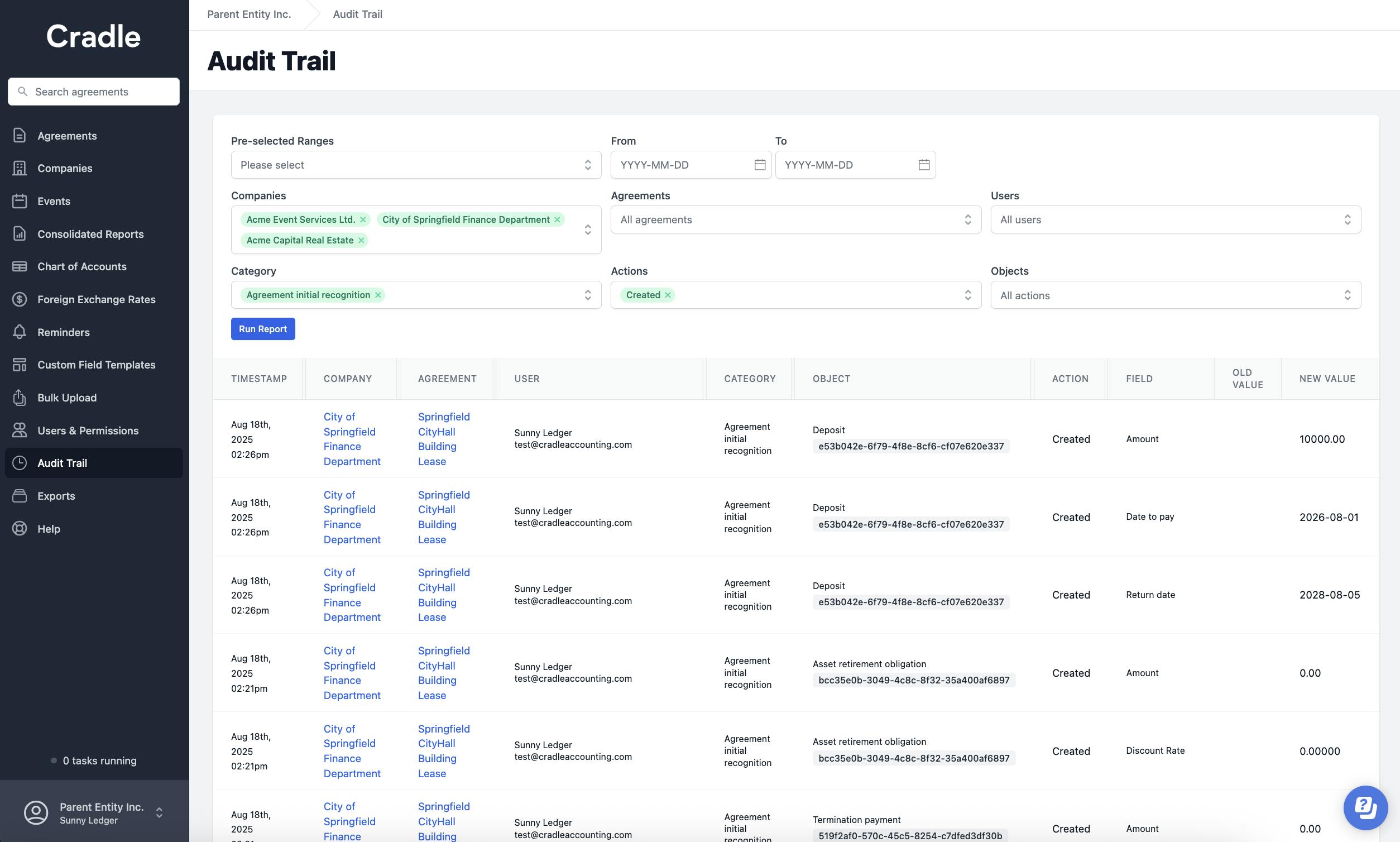 Cradle's SBITA software you can track all changes
