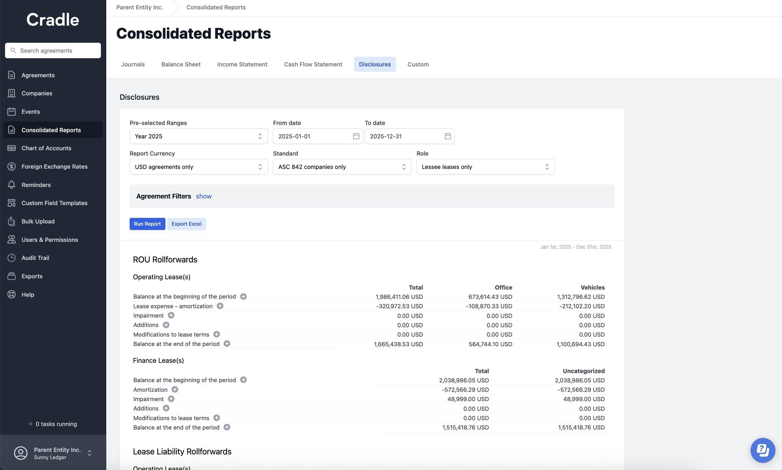 An example of Cradle's disclosure reporting, doing this report manually would take a significant amount of hours.