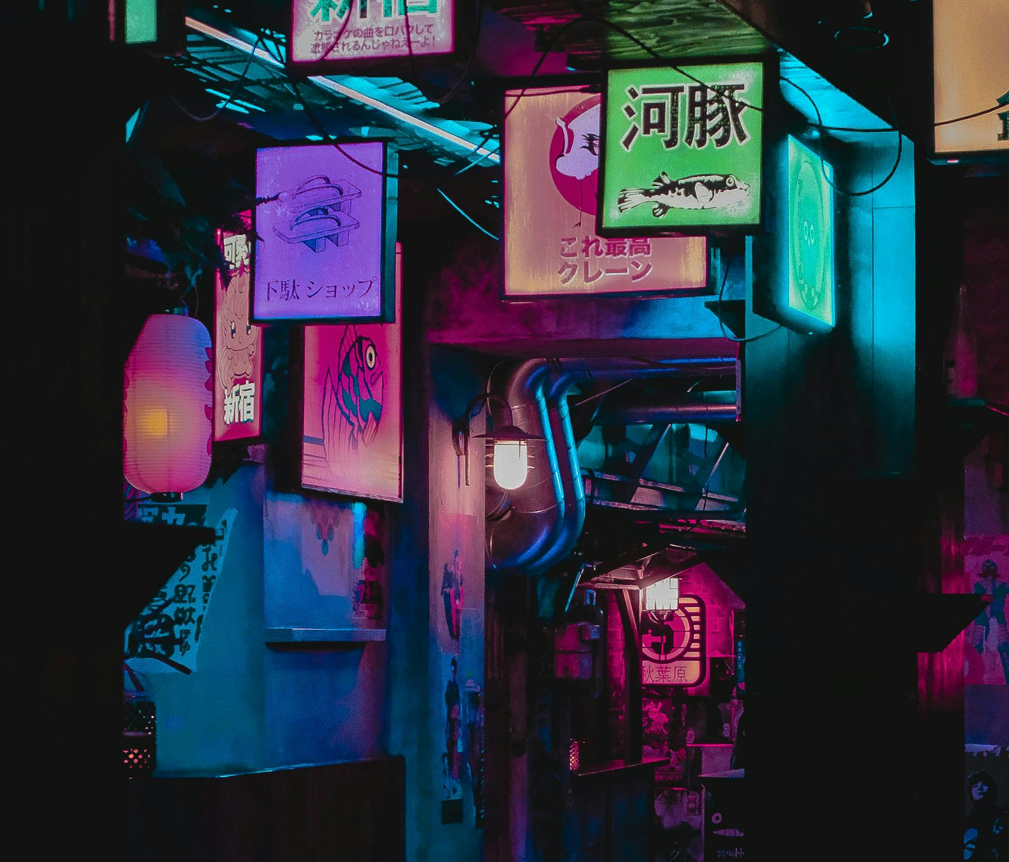Tokyo neon lit cyberpunk street