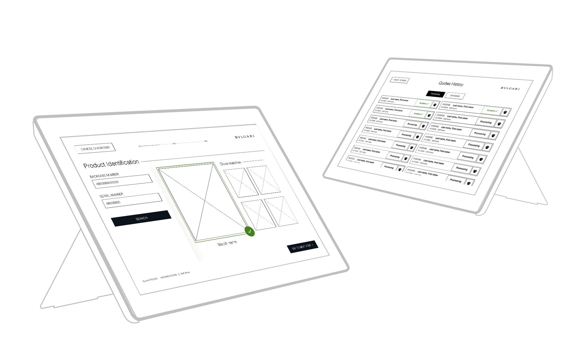 Bvlgari After-Sales App iPad Wireframes Concepts