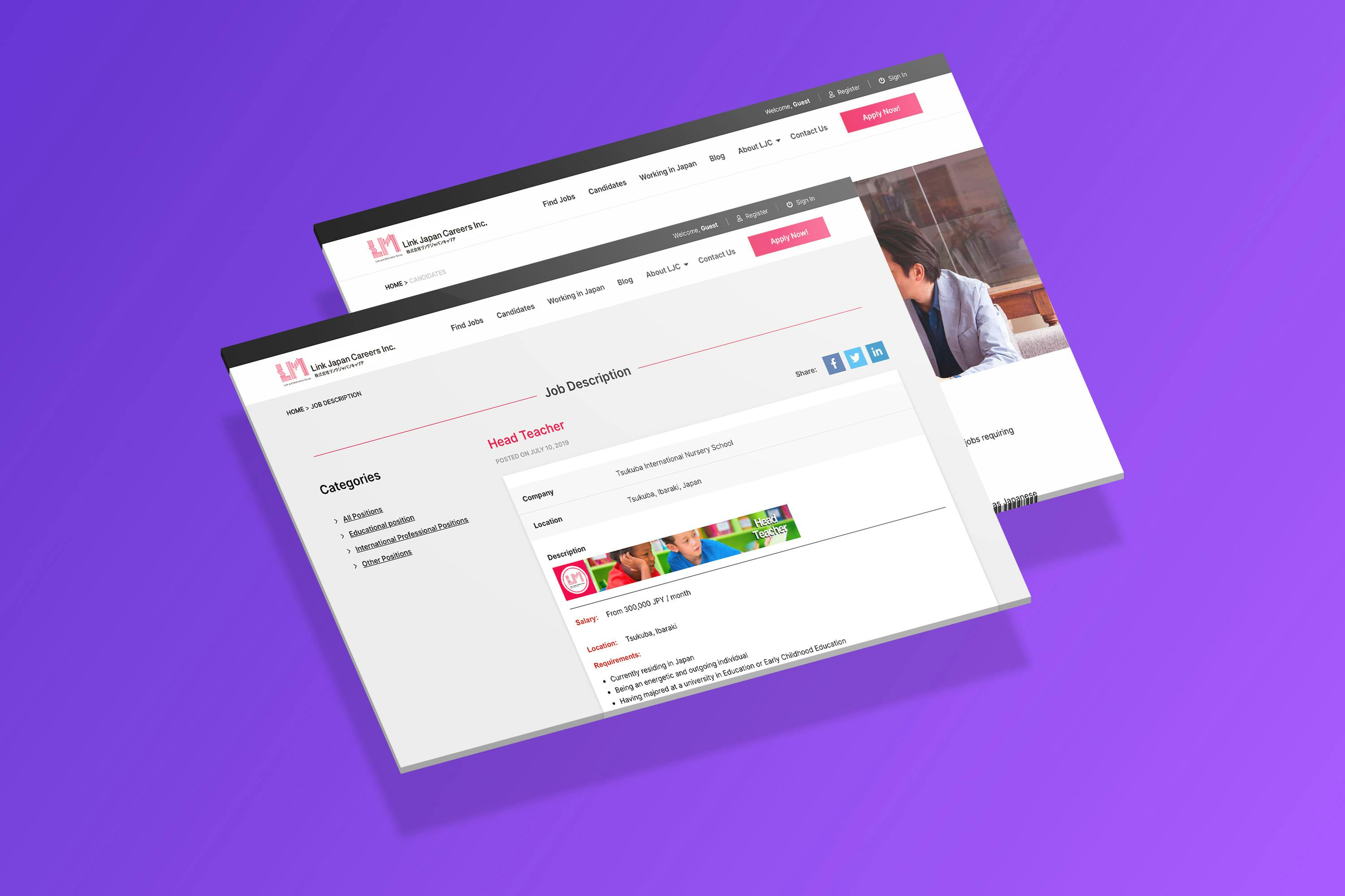 Link Japan Careers Job listing page design mockup