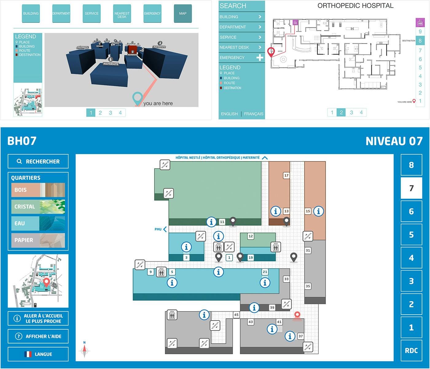 CHUV Lausanne Hospital Wayfinding App UI Concepts