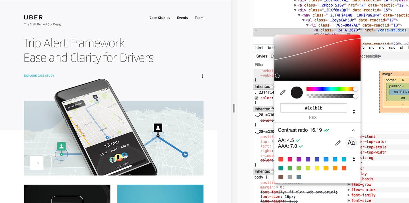 UX UI Design Accessibility Color contrast checker Uber Design Screenshot