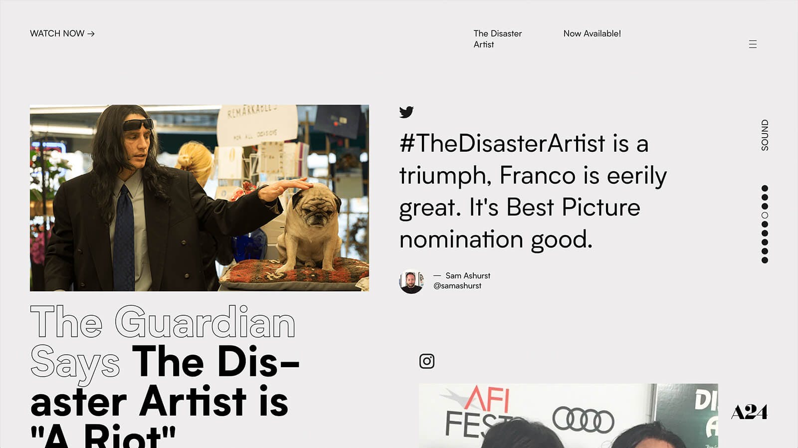 UI Design Trends 2018 The Disaster Artist Movie Homepage screenshot