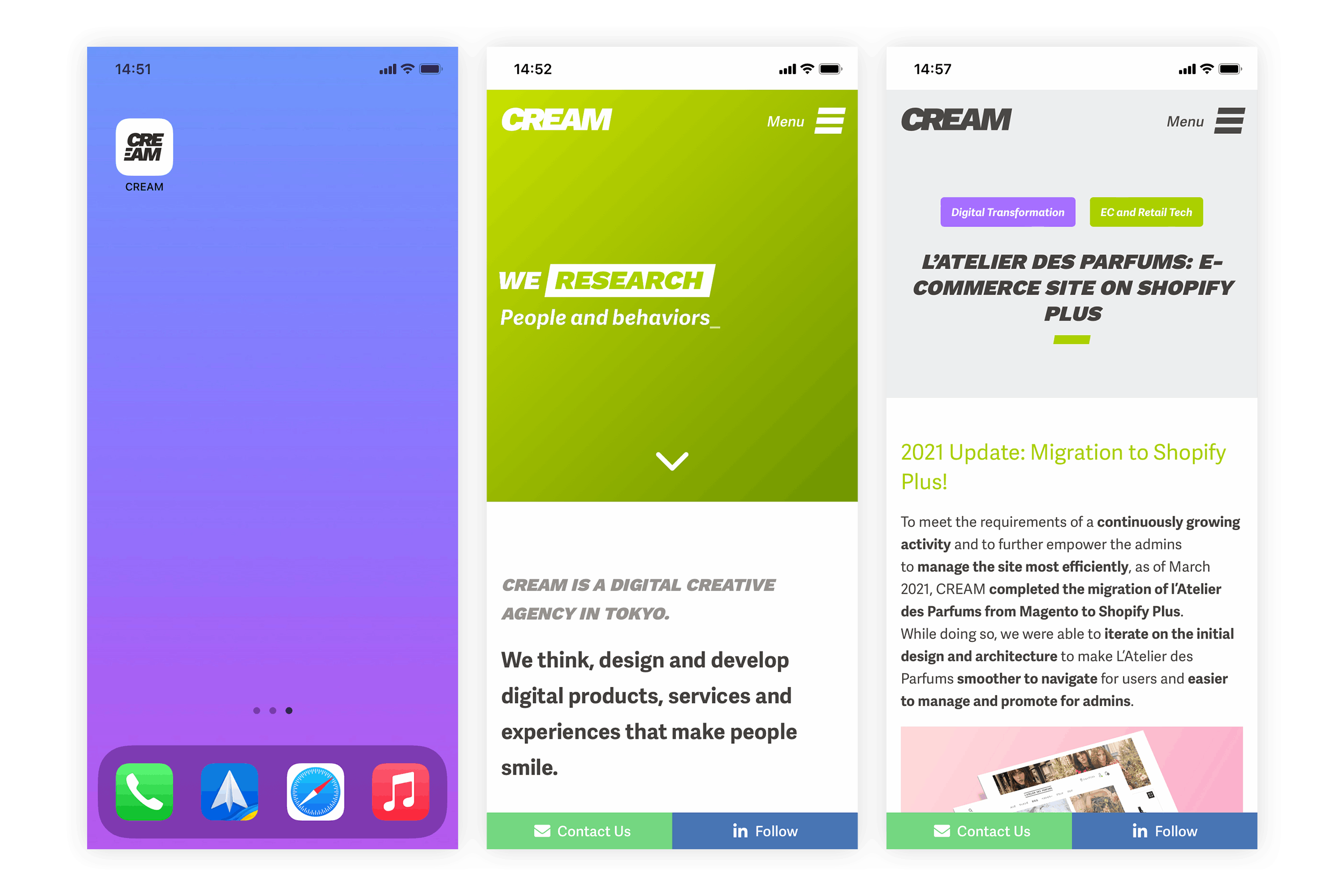 CREAM Headless Before After PWA Screenshots